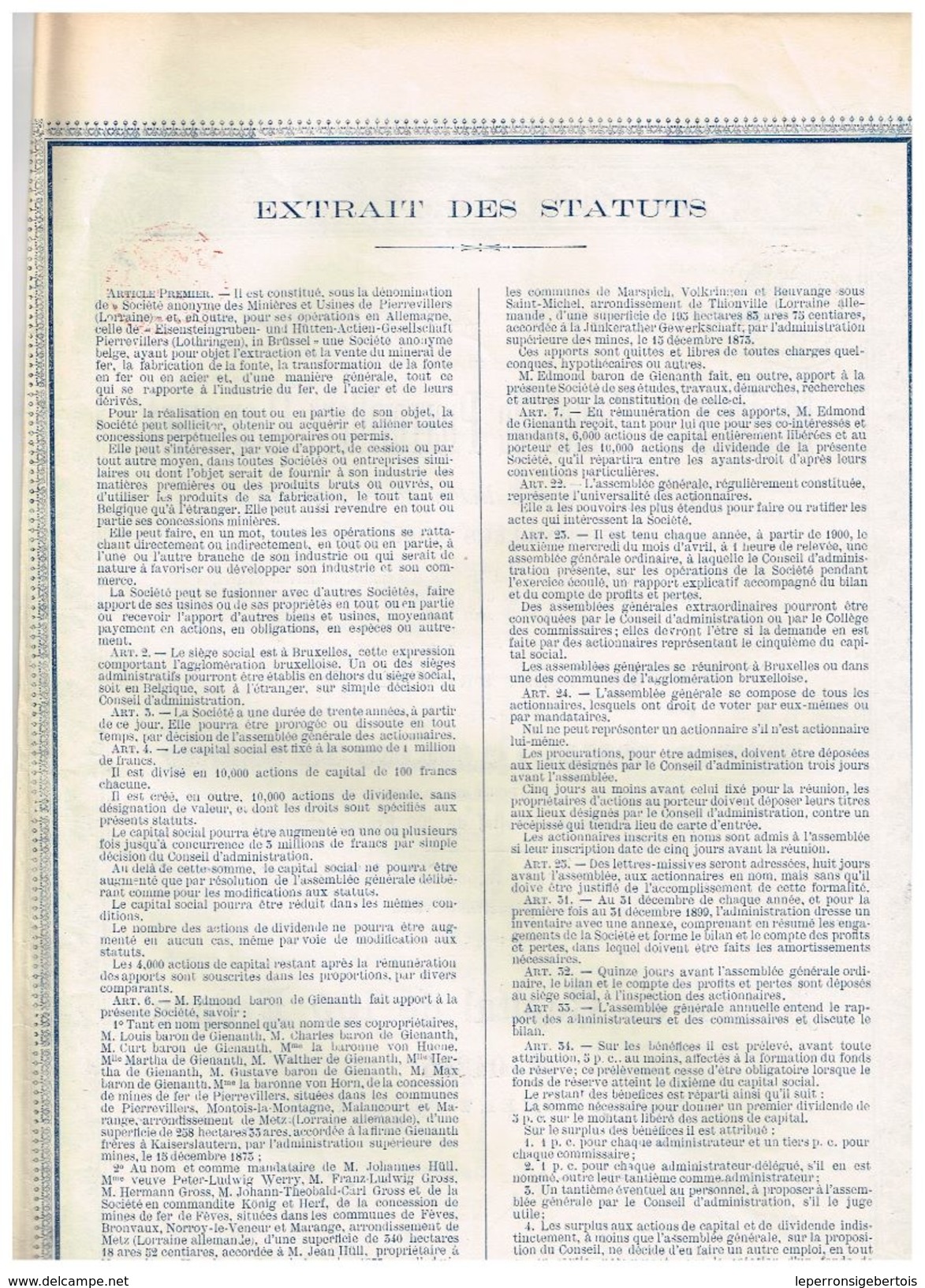 Action Ancienne - Minières Et Usines De Pierrevillers (Lorraine) - Titre De 1898 - Industrie