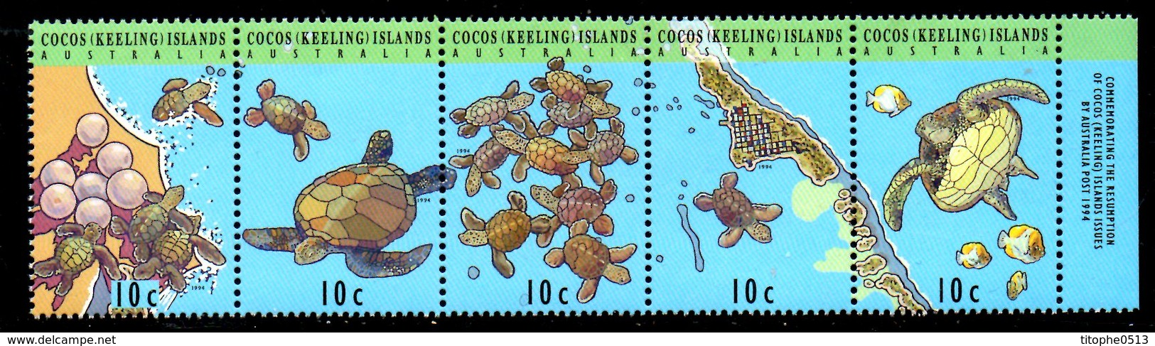 COCOS. Les Timbres "Tortues" Issus Du F. 286-305 De 1994. - Tortues