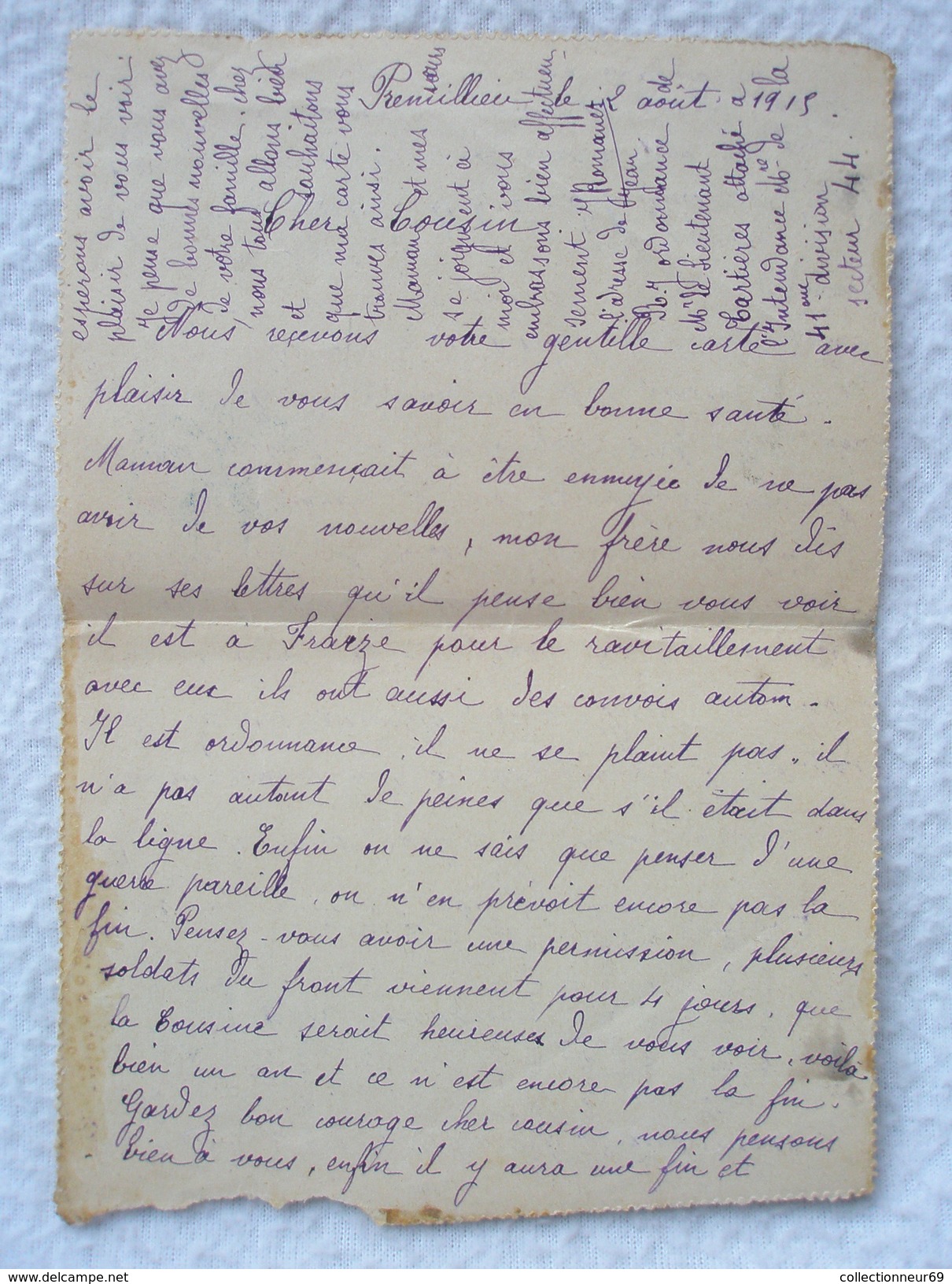 Lettre D'un Ancien Poilu De 1915 Convoi Auto RVF // 41ème Division Secteur 44 / WW1 1914/1918 - Historical Documents