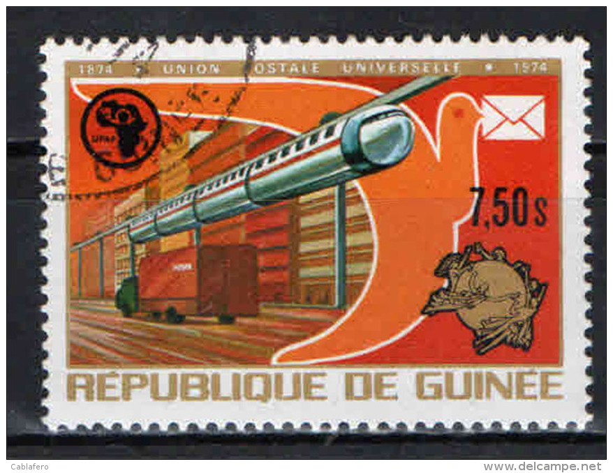 GUINEA - 1974 - CENTENARIO DELL'UPU - TRASPORTI - USATO - Guinea (1958-...)