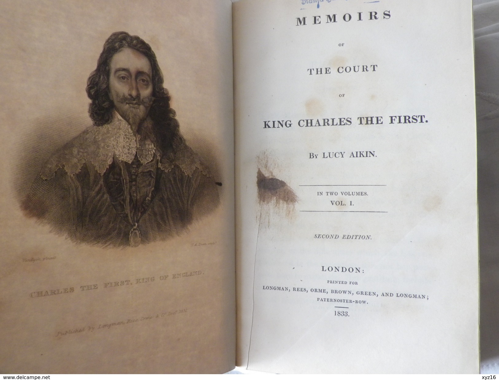 LUCY AIKIN MEMOIR Of The Court Of KING CHARLES I THE FIRST Vol 1-1833 Second édt - 1800-1849