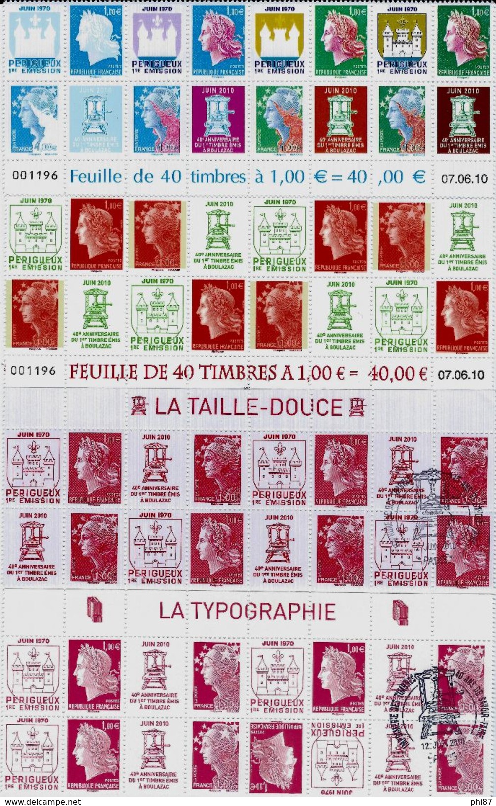 PÉRIGUEUX 40 ème ANNIVERSAIRE JAMAIS PROPOSER BANDES DE 8 TIMBRES NEUFS** N° 4459 A 4472 AVEC CHEFFER TÊTE BÊCHE - Neufs