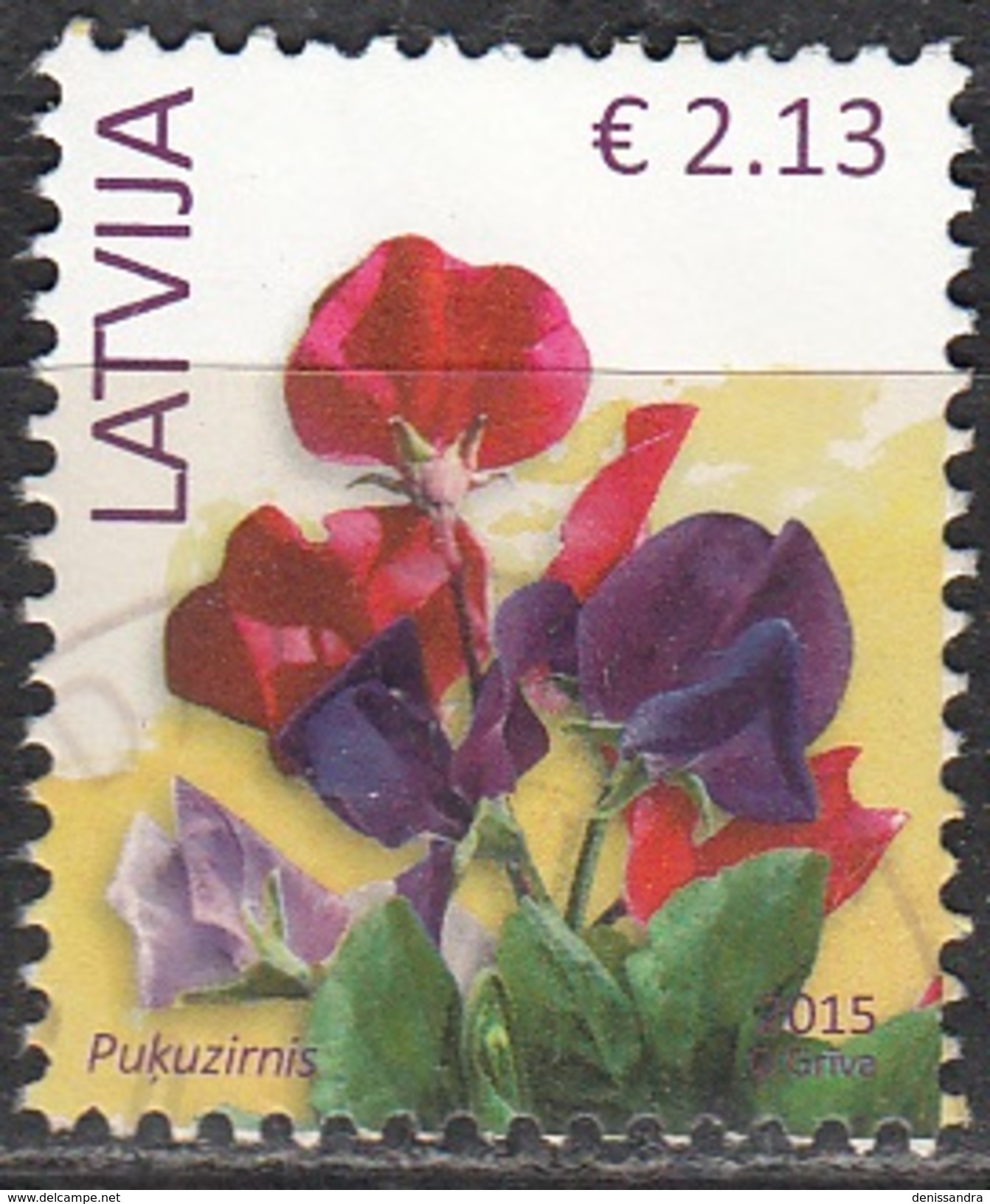 Latvija 2015 Fleur 2.13 Euro O Cachet Rond - Lettonie