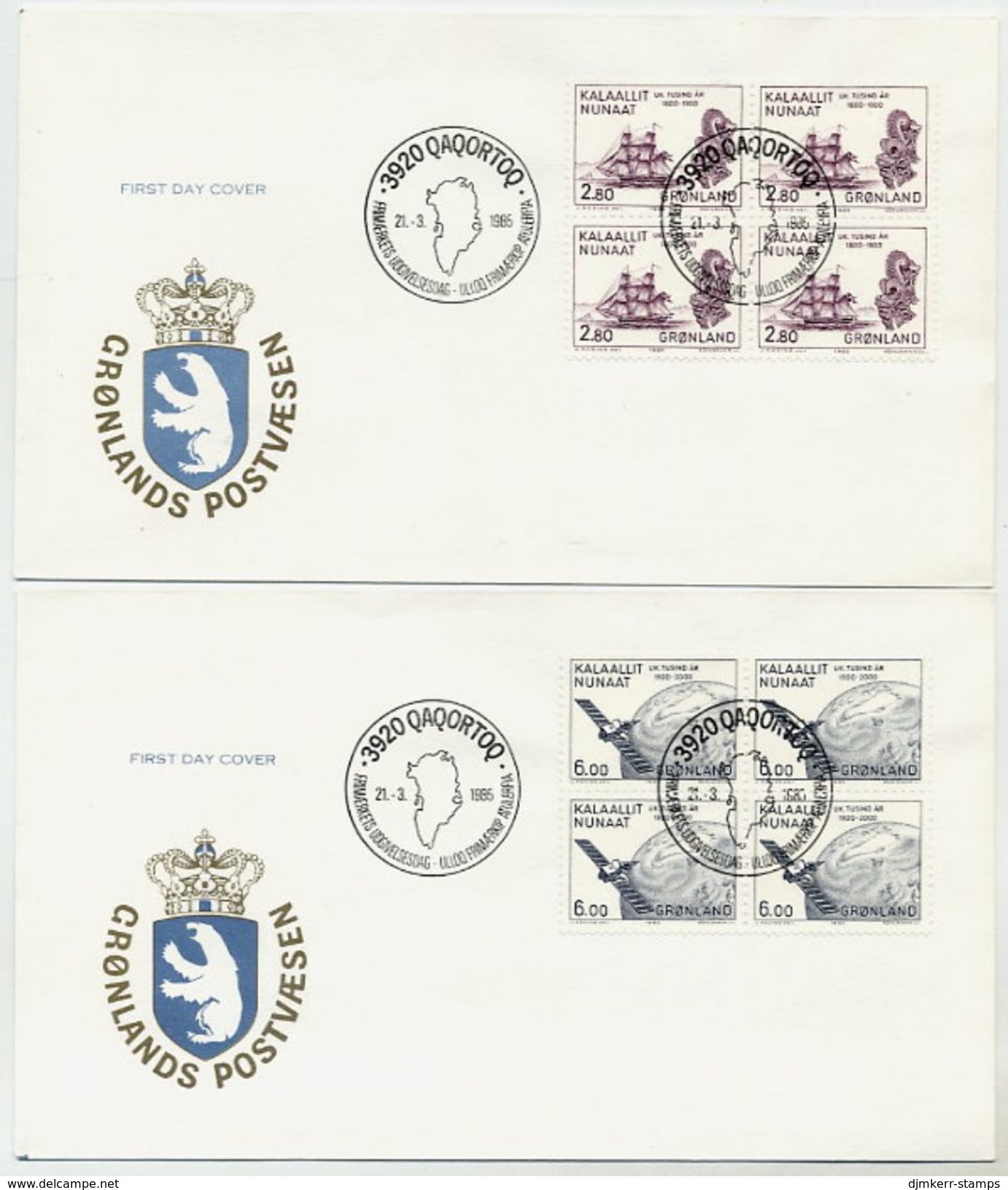 GREENLAND 1985 Millenary Of Settlement Blocks Of 4 On FDC. Michel 157-58 - FDC