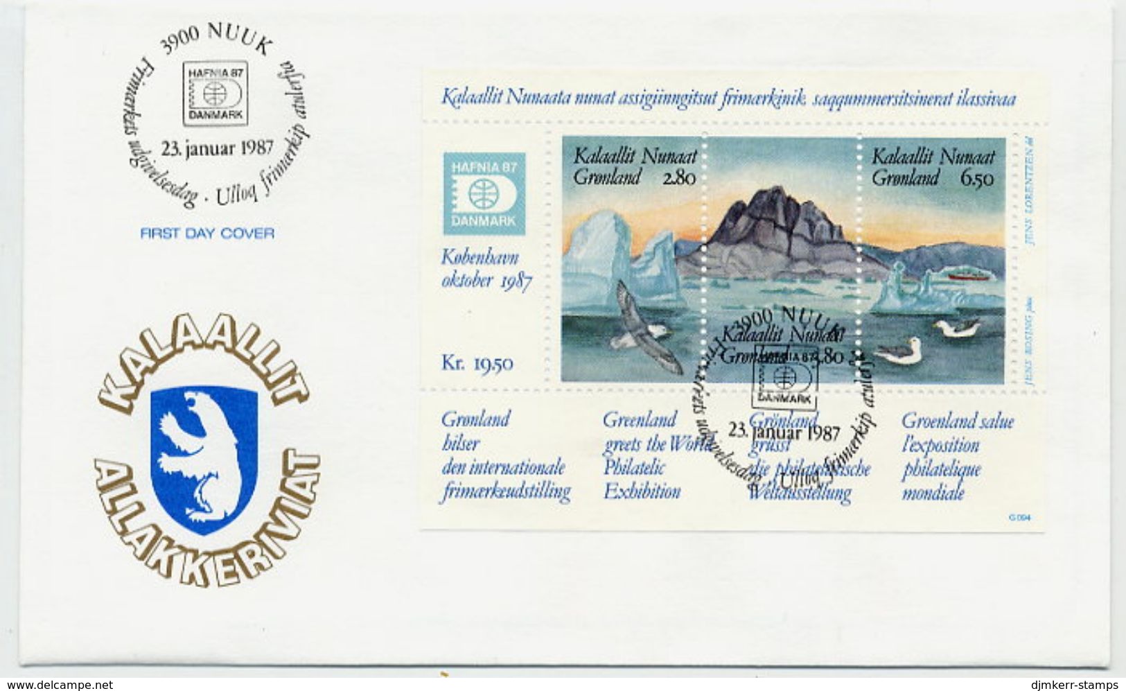 GREENLAND 1987 HAFNIA '87 I Block On FDC  Michel Block 1 - FDC