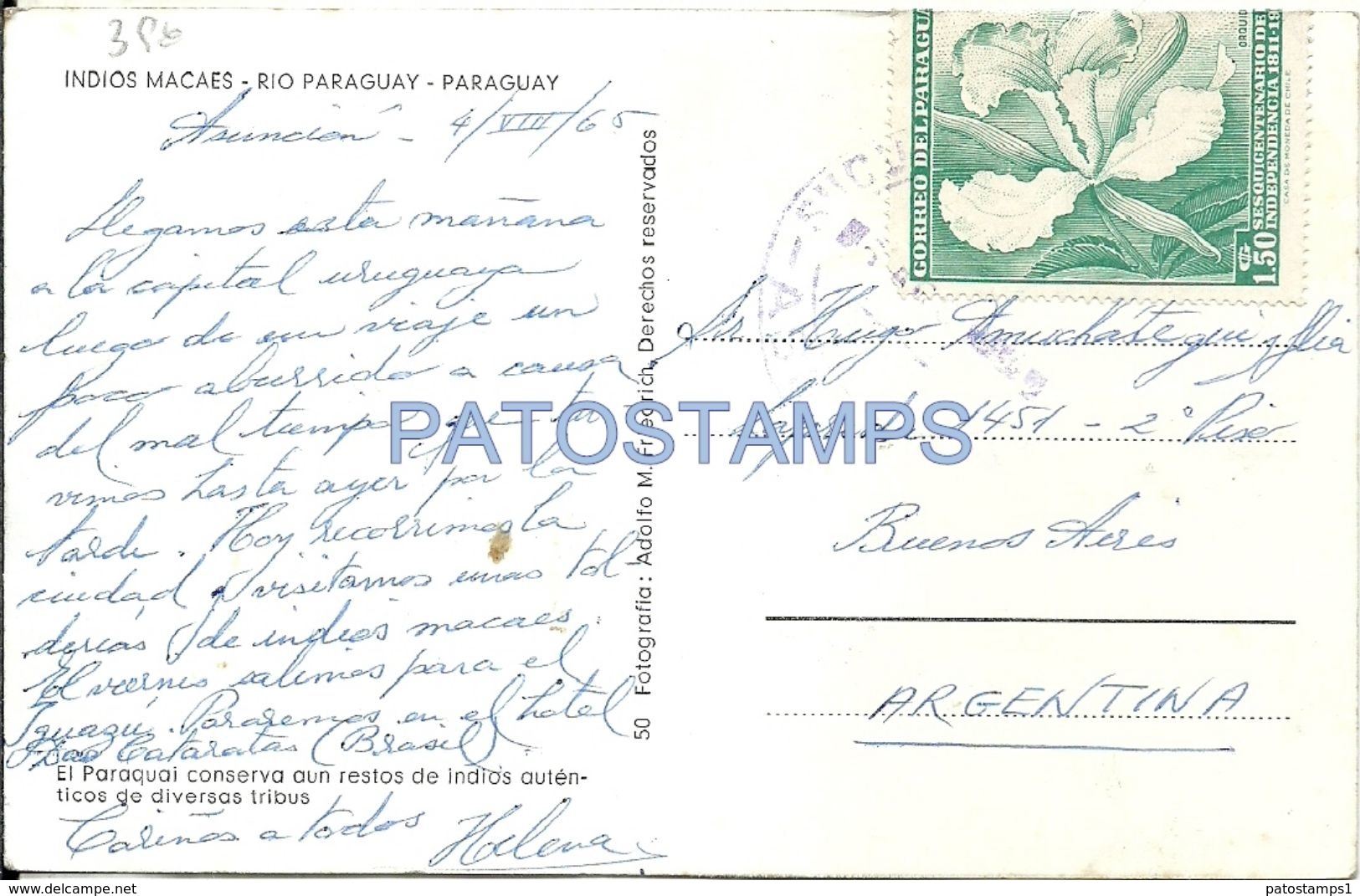 83807 PARAGUAY RIO COSTUMES NATIVE INDIOS MACAES BREAK CIRCULATED TO ARGENTINA POSTAL POSTCARD - Paraguay