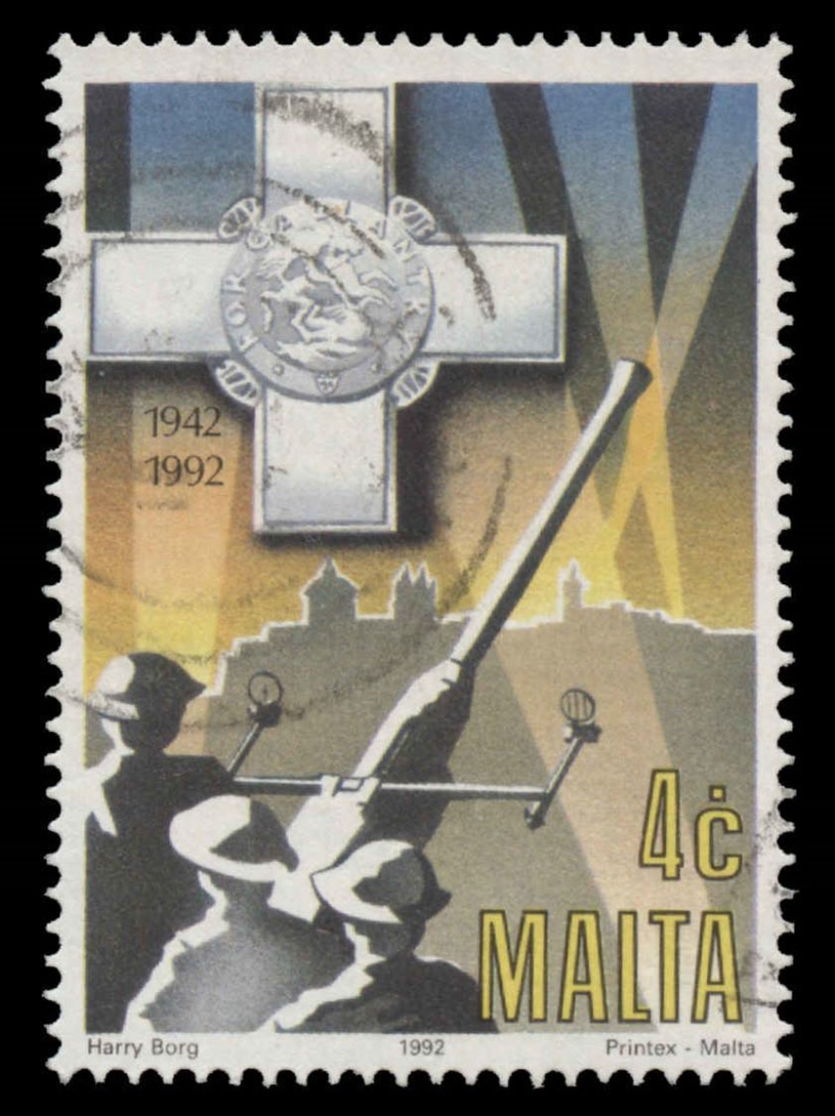 Malta Scott # 799, 4¢ Multicolored (1992) George Cross, Used - Malte