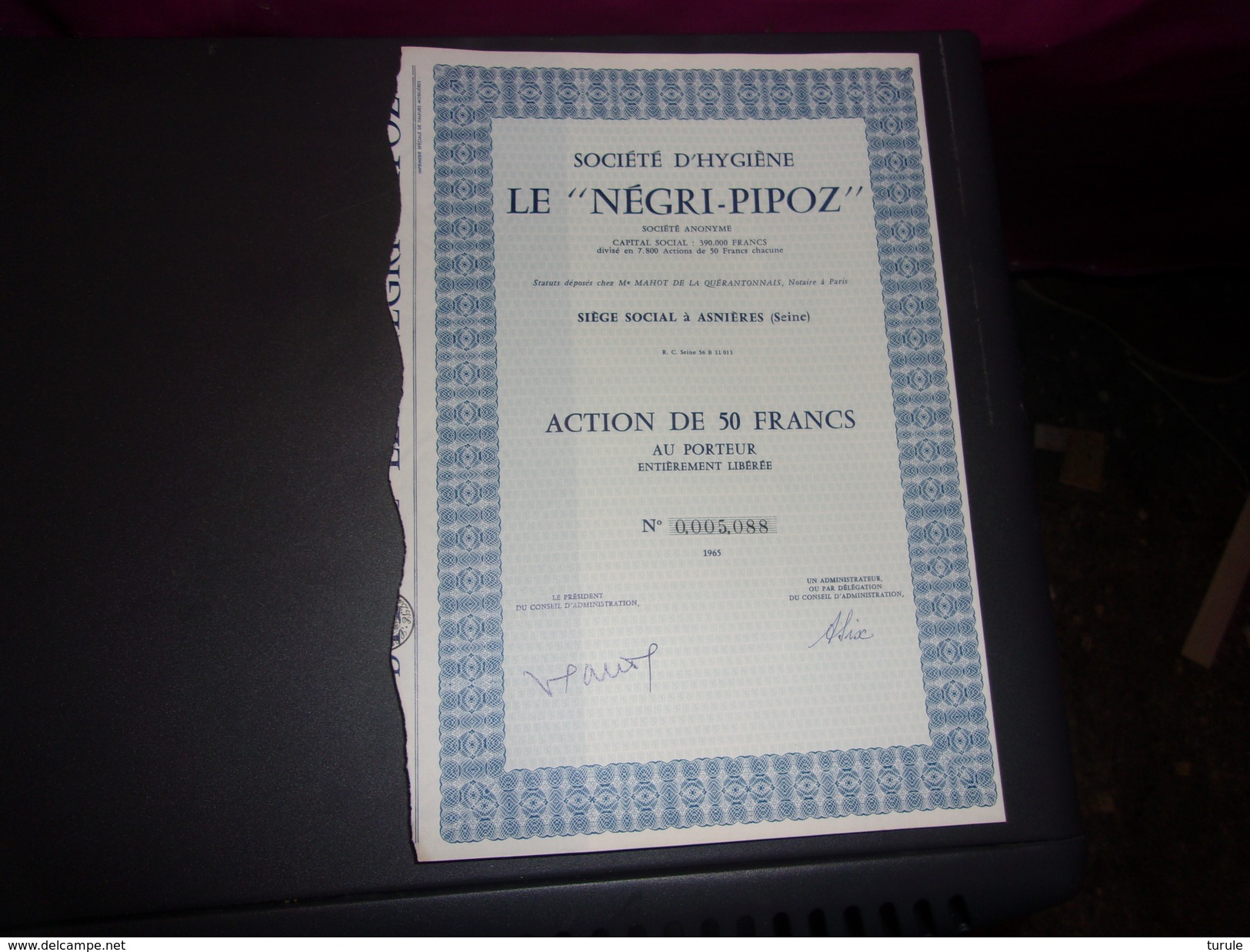 Société D'hygiène LE NEGRI PIPOZ  (1965) ASNIERES - Other & Unclassified