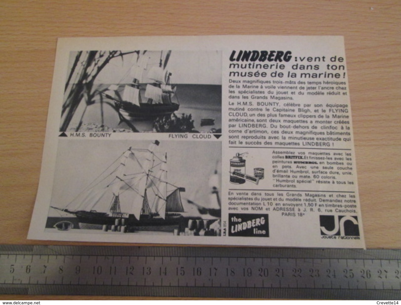 Page De Revue Des Années 60/70 : MAQUETTES PLASTIQUE LINDBERG, Format : 1/2 Page A4 - Barcos