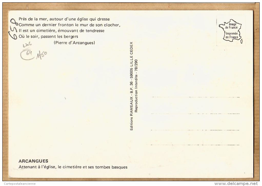 X640526 Poême Pierre D' ARCANGUES Cimetière Tombes Basques Attenant Eglise Pays BASQUE Euskadi - RAMEAUX - Autres & Non Classés