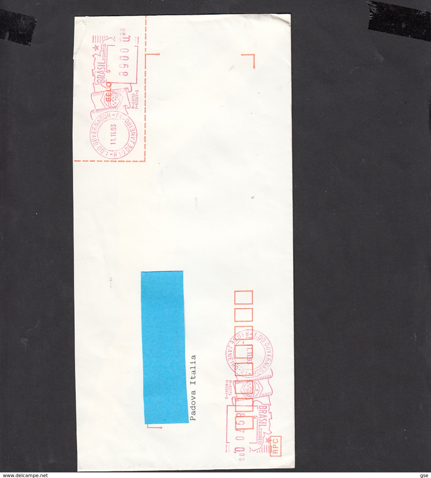 BRASILE  1993 -  Doppio Annullo Meccanico Su Lettera Per L'Italia - Franking Labels