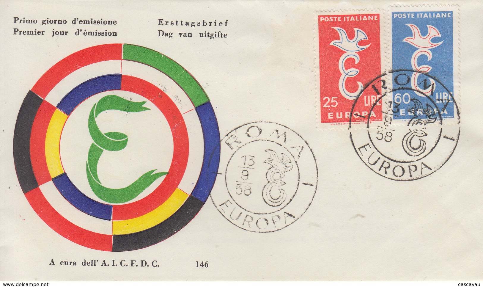 Enveloppe  FDC  1er Jour  ITALIE   EUROPA    1958 - 1958