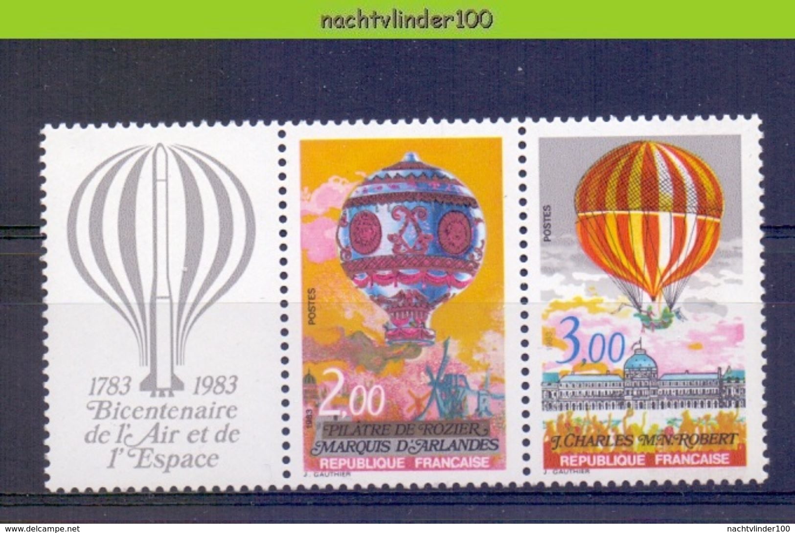 Mub185 TRANSPORT LUCHTVAART VLIEGTUIGEN LUCHTBALLON HOT AIR BALLOON FLUGZEUG FRANCE 1983 PF/MNH - Luchtballons