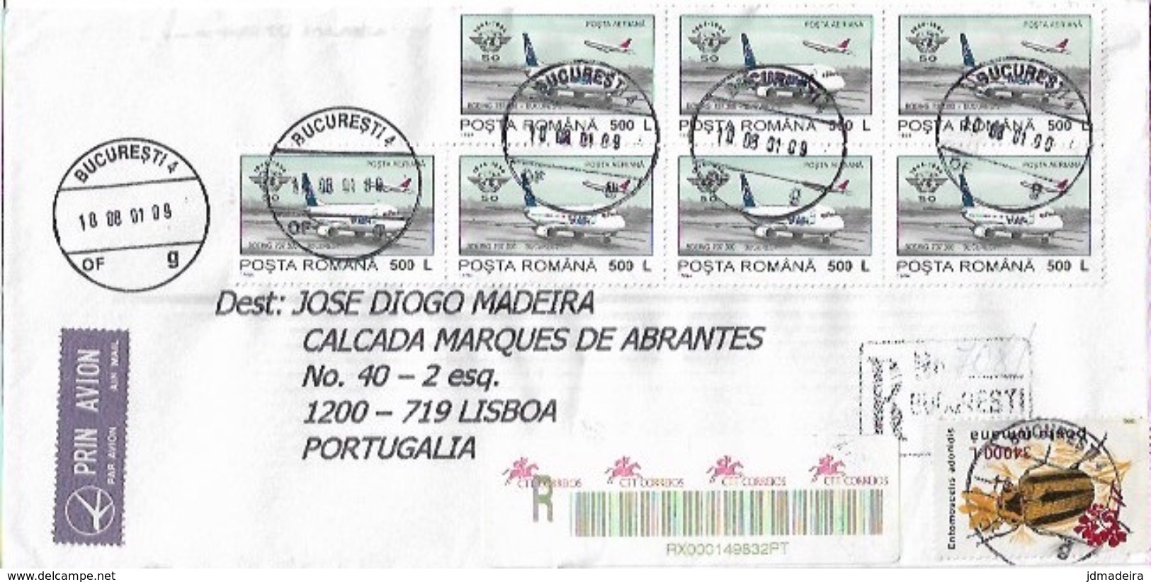 Romania Registered Cover To Portugal With Airplane Stamps - Briefe U. Dokumente