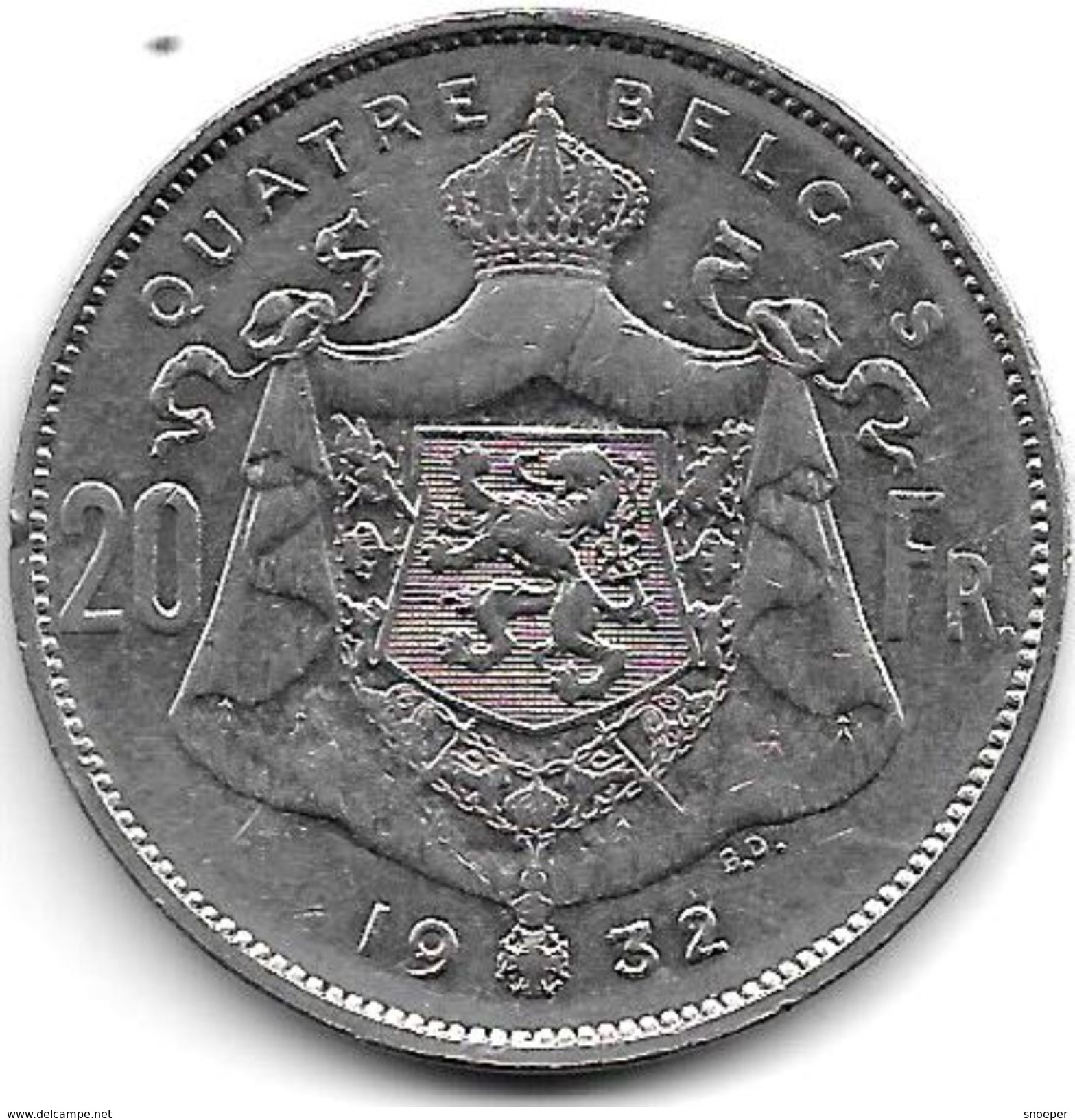 *belguim 20 Francs 4 Belgas 1932 French Pos B  Vf - 20 Francs & 4 Belgas
