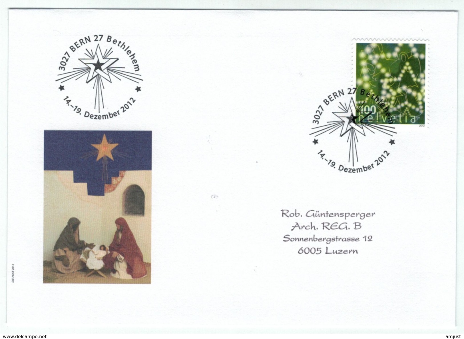 Suisse /Schweiz/Svizzera/Switzerland // Marcophilie  // Lettre Bethlehem 14 Au 19.12.2012 - Marcophilie