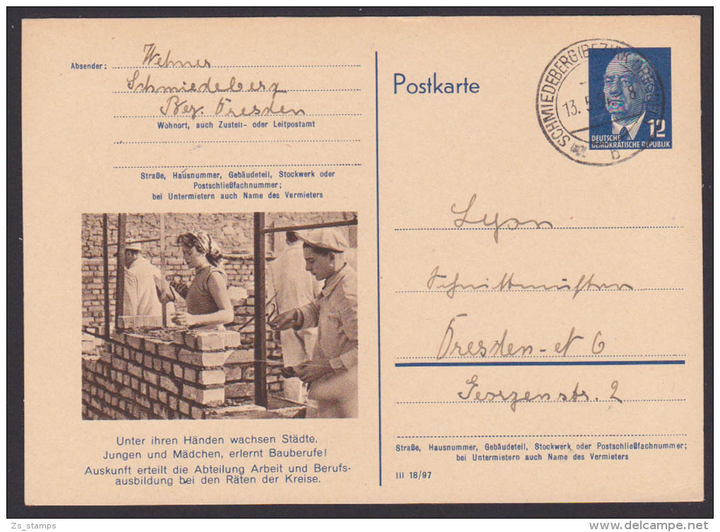 DDR P56/02 'Bauberufe' Lehre Maurerin Ausbildung Schmiedeberg Bezirk Dresden - Postales - Usados