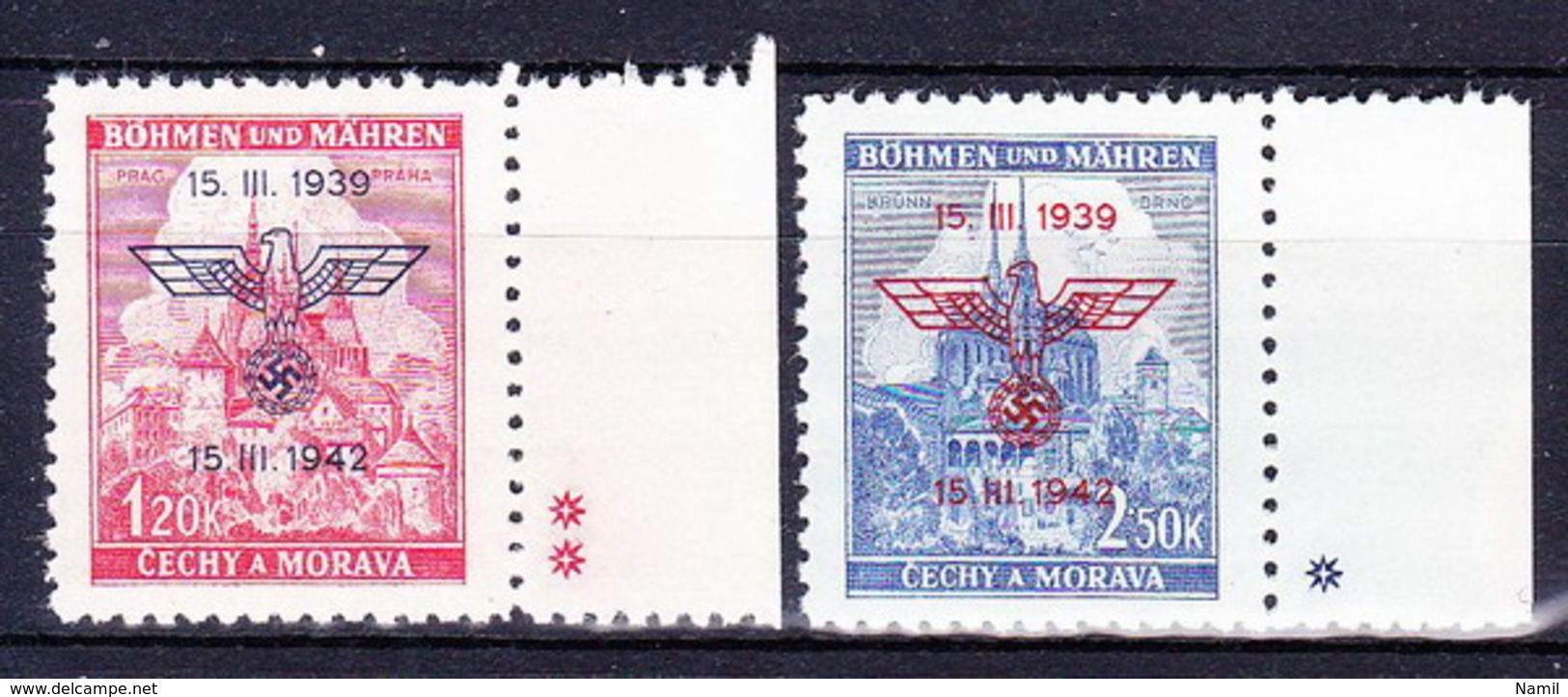 Boheme Et Moravie 1942 Mi  83-4 (Yv 76 A+B) Bord De Feuille Avec Croix, (MNH)** - Ungebraucht