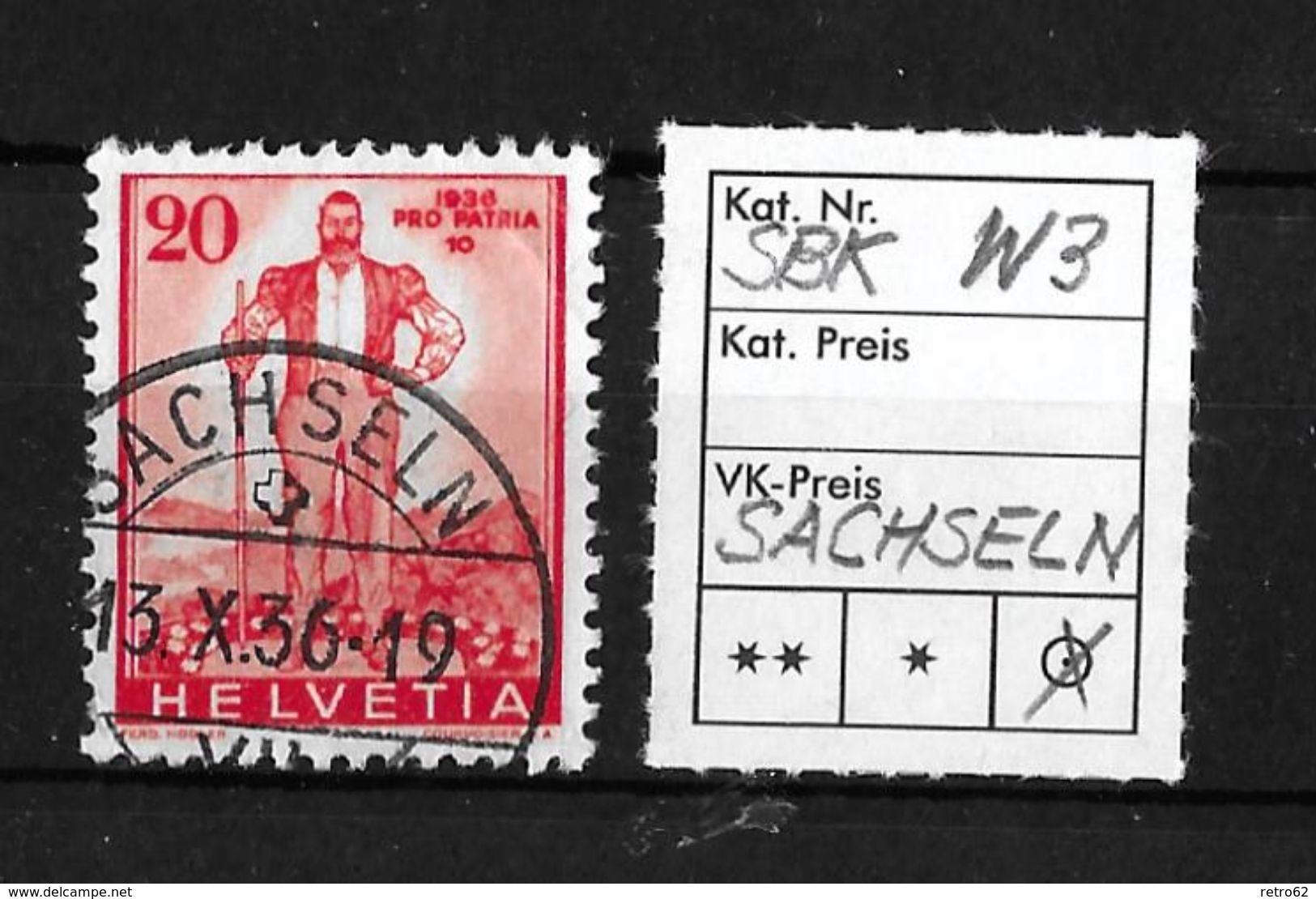 1936 SONDERMARKEN PRO PATRIA → SBK-W3, 13X.36  ►SACHSELN◄ - Gebraucht