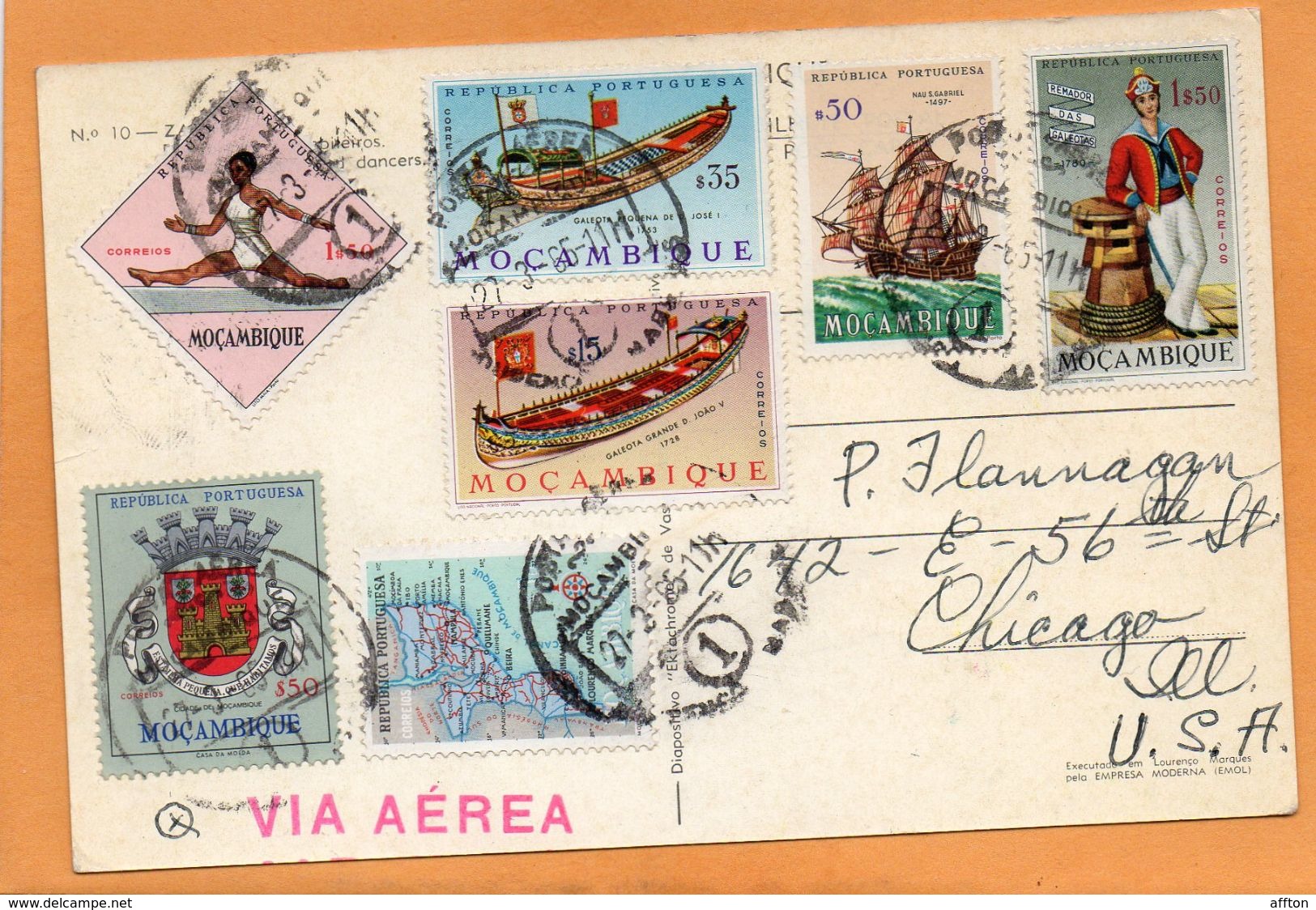 Mozambique 1965 Postcard Mailed 7 Stamps - Mozambique