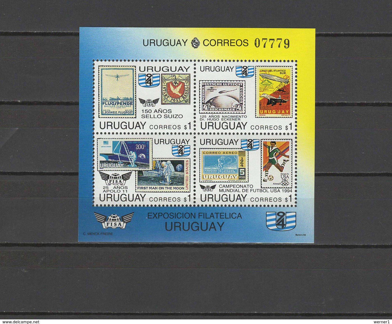 Uruguay 1993 Football Soccer World Cup, Space Apollo, Zeppelin Etc. S/s MNH - 1994 – USA