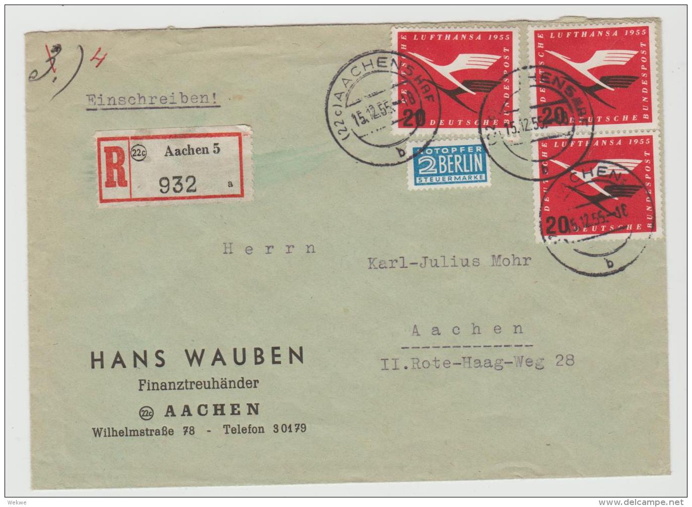 BRD073 / Lufthansa 20 Pfg, Aks Mehrfachfrankatur, Ortsbrief, Aachen - Cartas & Documentos