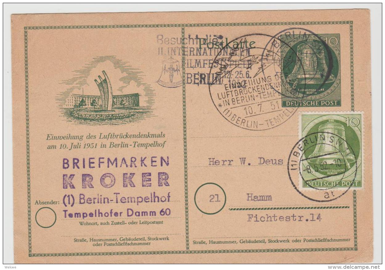 Bln235 / Ganzsache Mit Zusatzfrankatur Mit Ausgefallener Stempelkombination, Berlin SW Nach Hamm - Postcards - Used