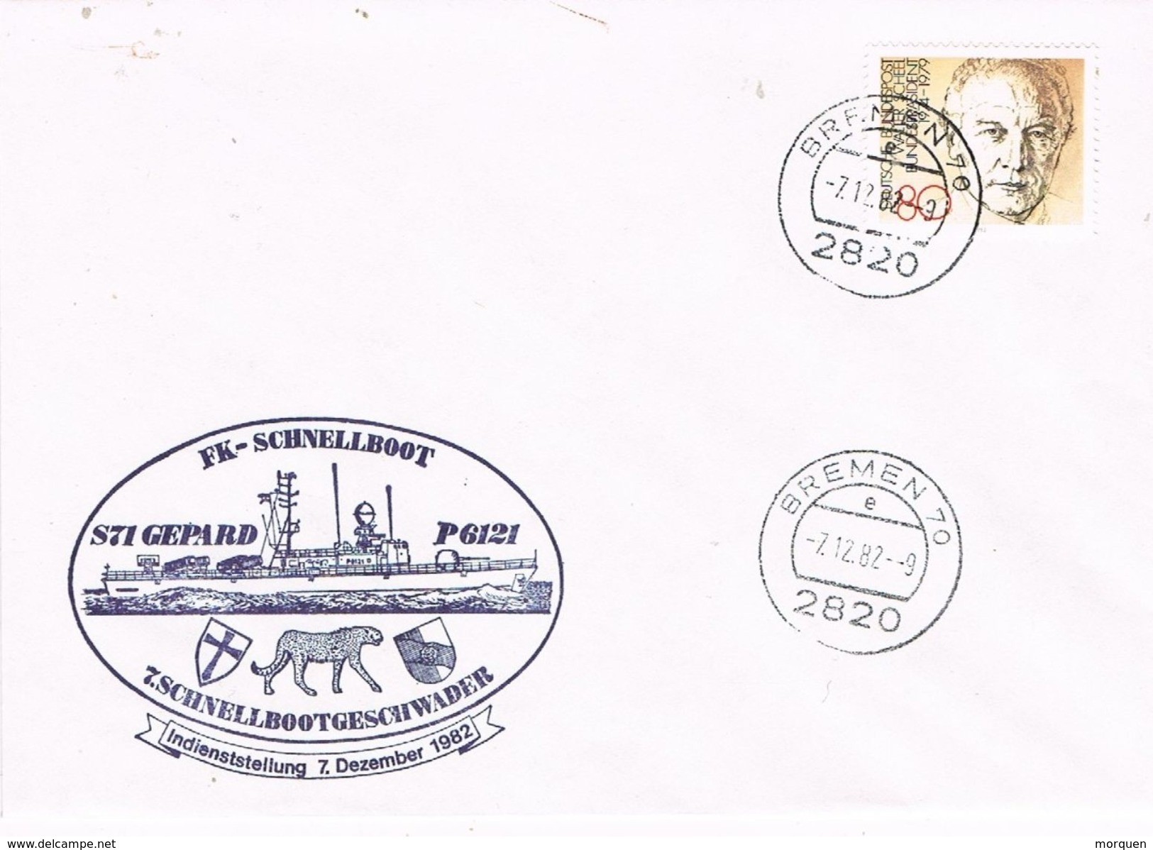 26799. Carta BREMEN (Alemania Federal) 1982. Barco, Ship, FK- Schnellboot, SS71 Gepard - Cartas & Documentos