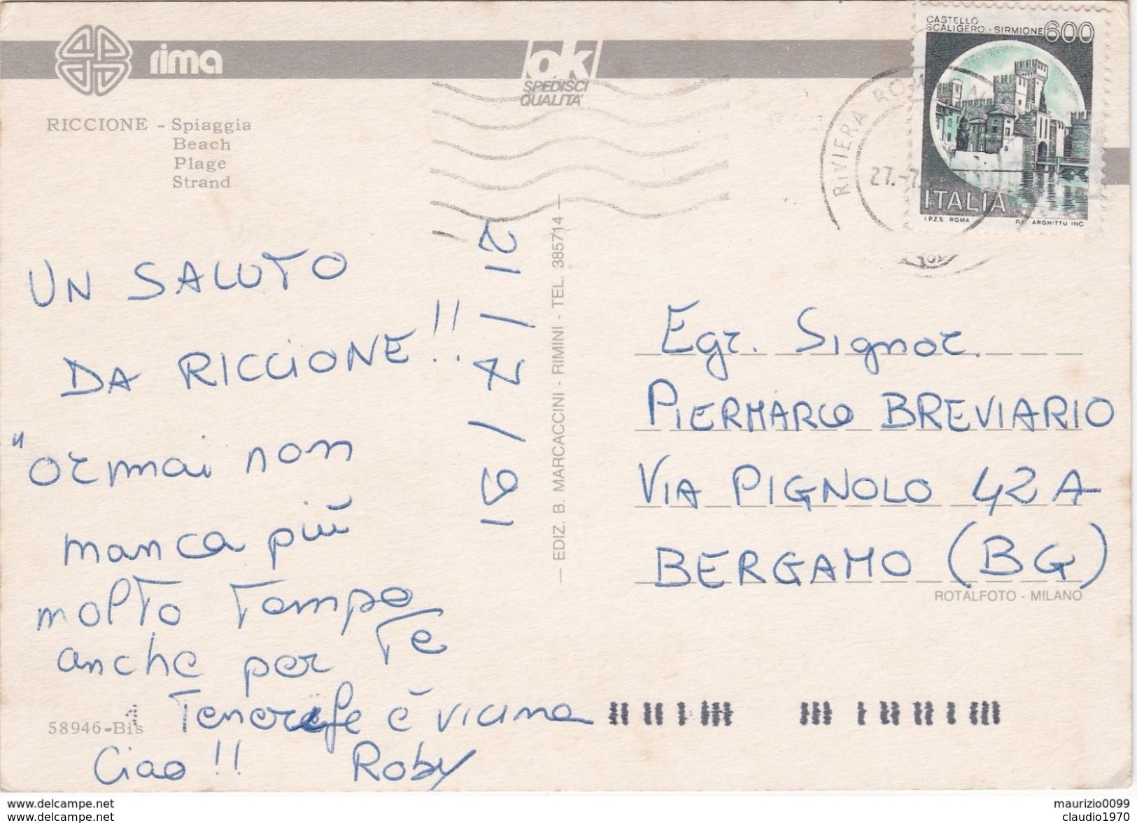 CARTOLINA - POSTCARD - RIMINI - RICCIONE - SPIAGGIA - Rimini