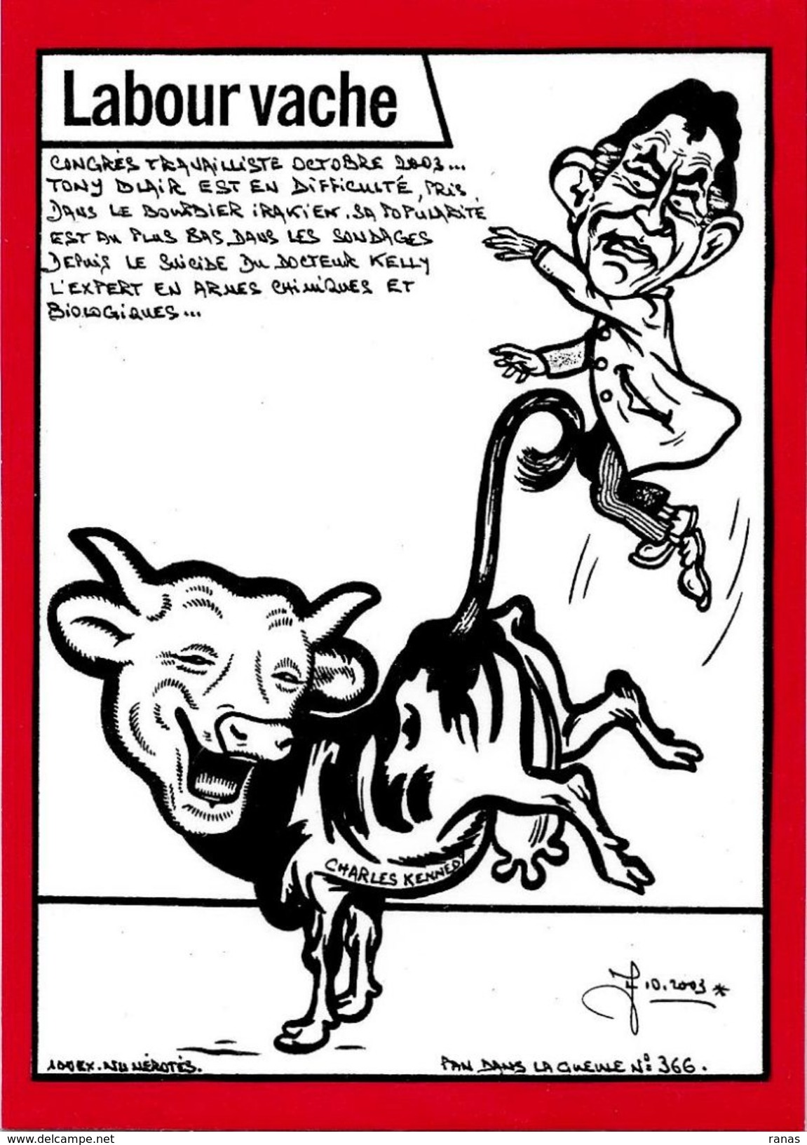 CPM Jihel Tirage Signé 30 Exemplaires Numérotés Signés Vache Qui Rit D'après RABIER Tony BLAIR Satirique Caricature - Bandes Dessinées