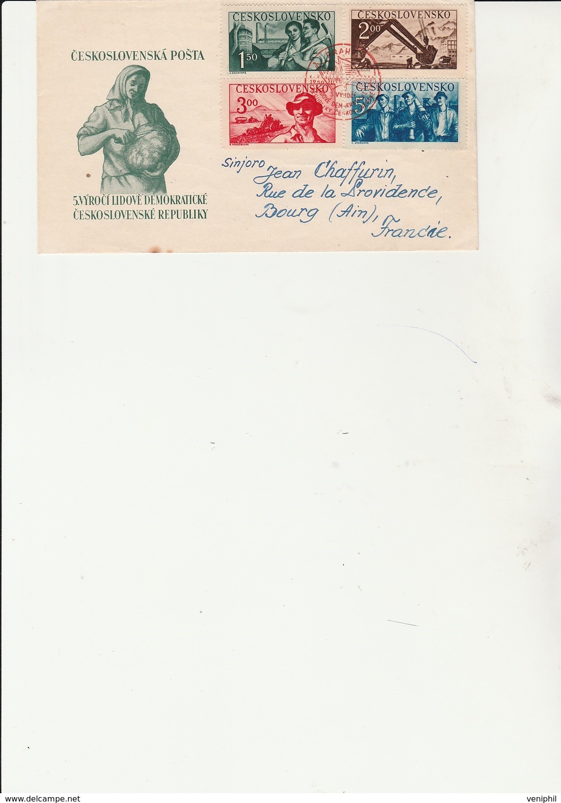 TCHECOSLOVAQUIE - LETTRE FDC AFFRANCHIE SERIE N° 532 A 535 - 1950 - Brieven En Documenten