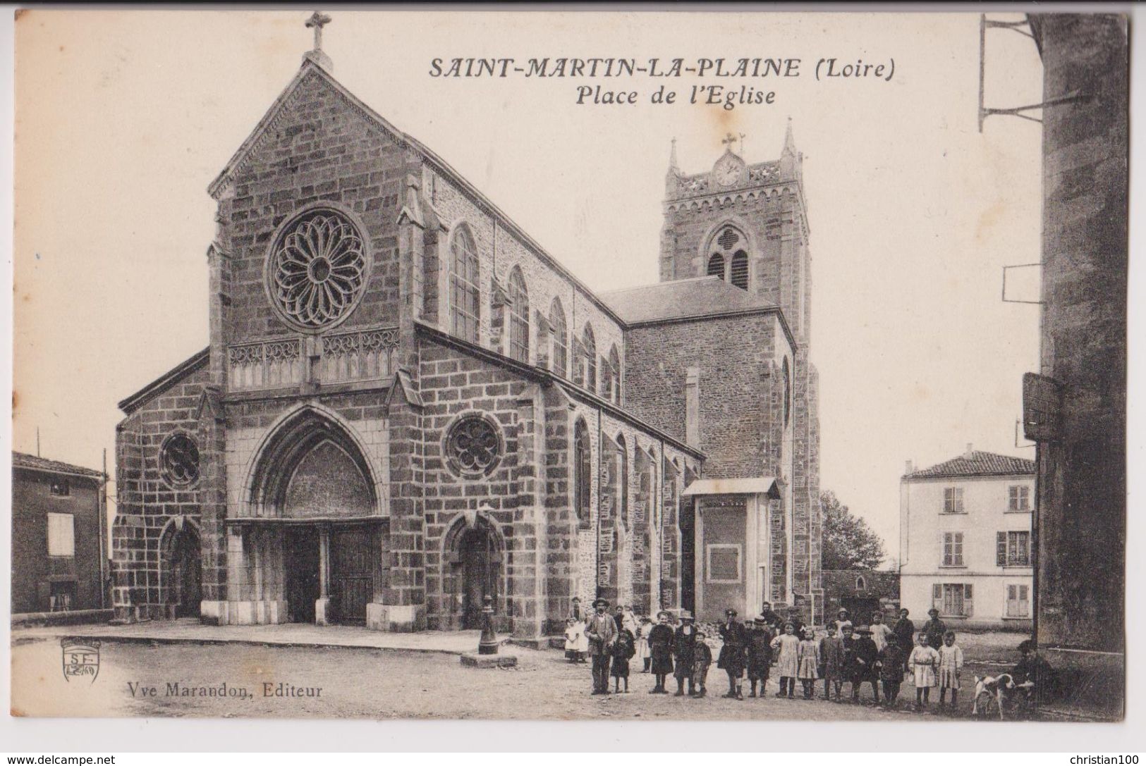 SAINT MARTIN LA PLAINE : PLACE DE L'EGLISE - ECRITE EN 1918 - 2 SCANS - - Autres & Non Classés