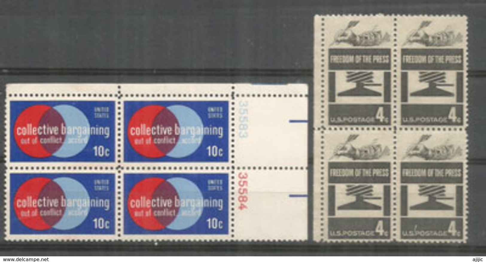 USA.Collective Bargaining & Freedom Of The Press Protected By The First Amendment. 2 Blocs De Timbres Neufs ** - Fabbriche E Imprese