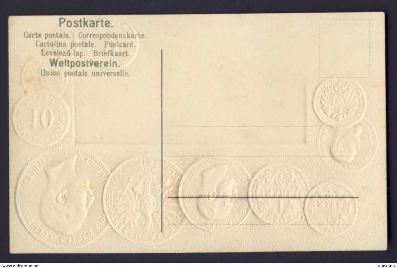 L'ALLEMAGNE (GERMANY - PRUSSIA), 11 Coin Pictures (with Gold), Embossed Color Postcard, With Flag & Exchange Rate - Monnaies (représentations)