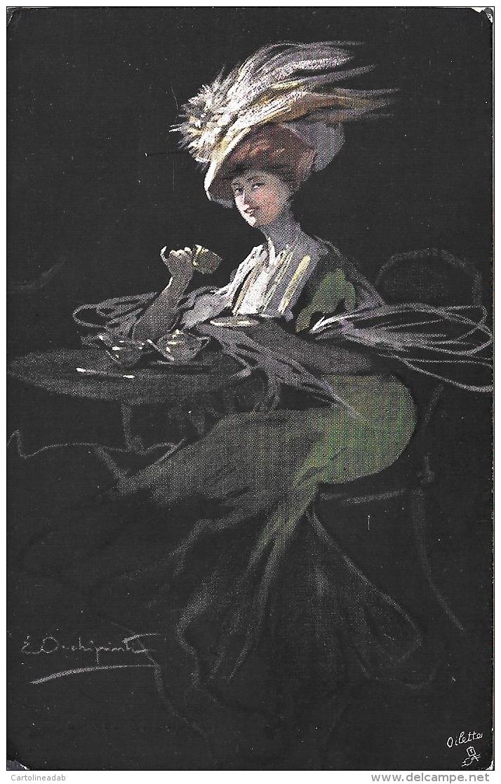 [DC11220] CPA - DONNA CON CAPPELLO - MODA - A PASTEL SKETCH - OILETTE - Non Viaggiata - Old Postcard - Altri & Non Classificati