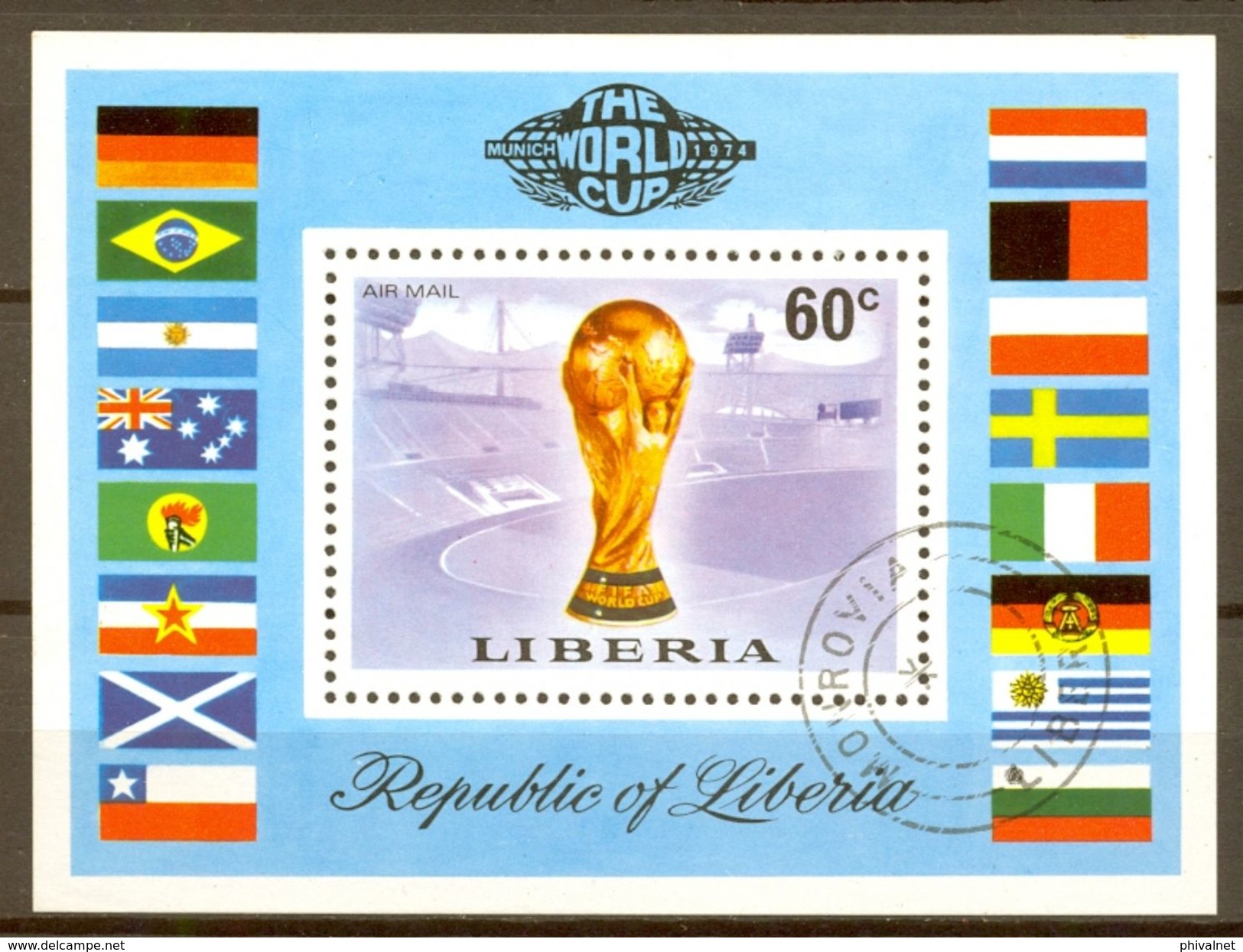 COPA MUNDIAL DE FÚTBOL MUNICH 1974 , LIBERIA , HOJA BLOQUE MATASELLADA - 1974 – Germania Ovest