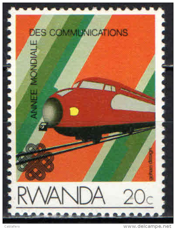 RWANDA - 1984 - LOCOMOTIVA - ANNO INTERNAZIONALE DELLE TELECOMUNICAZIONI -  MNH - Nuovi