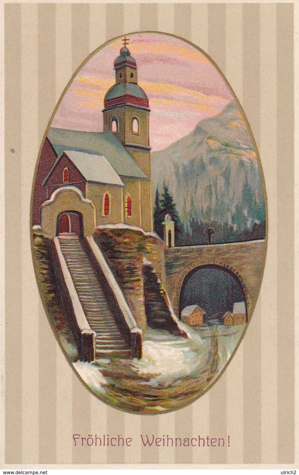 AK Fröhliche Weihnachten - Kirche Brücke Berge - Reliefdruck - Feldpost Landst.-Inf.-Batl. München - 1916 (32186) - Other & Unclassified