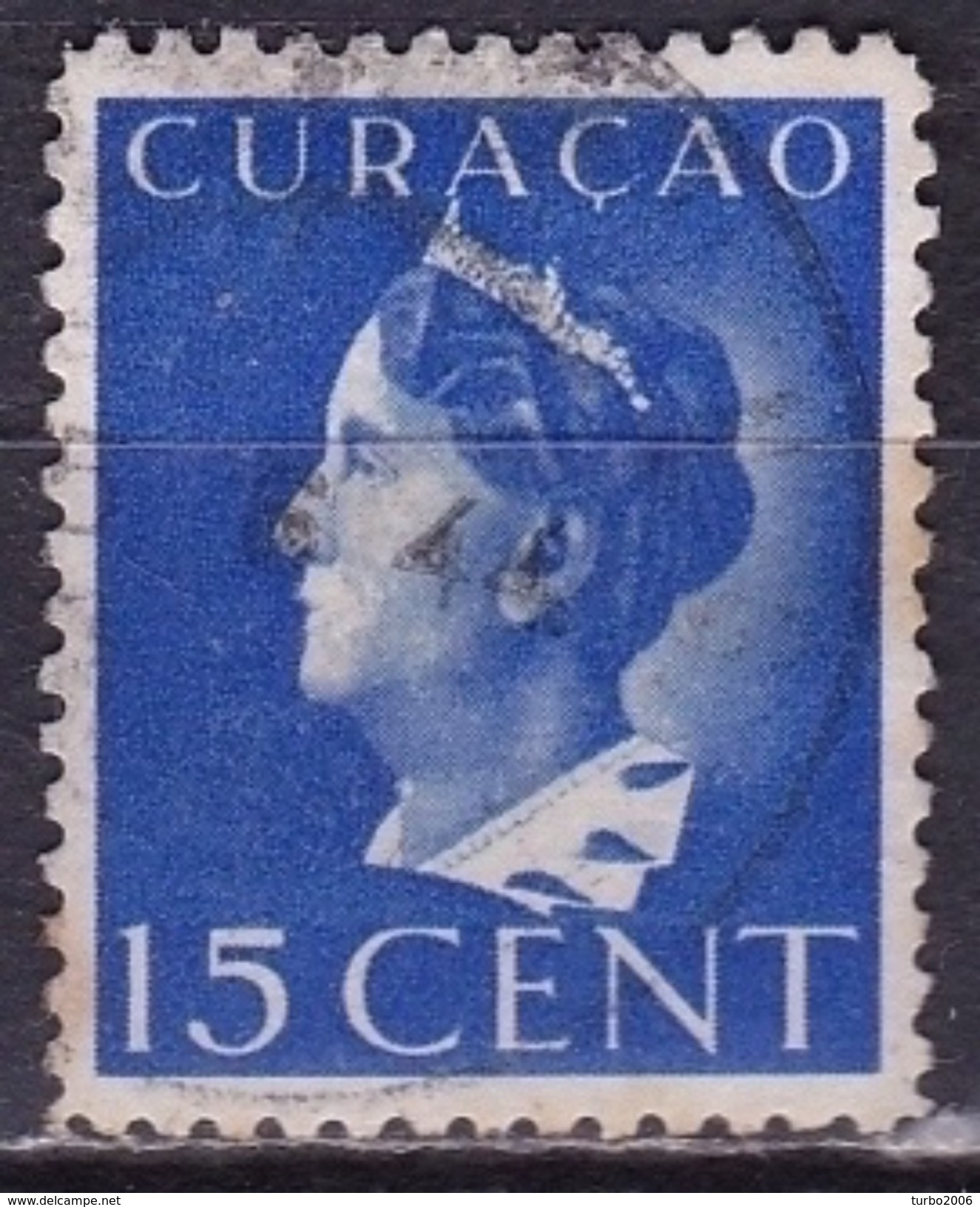 Curacao 1941-42 Koningin Wilhelmina 15 Cent Blauw NVPH 144 - Curacao, Netherlands Antilles, Aruba