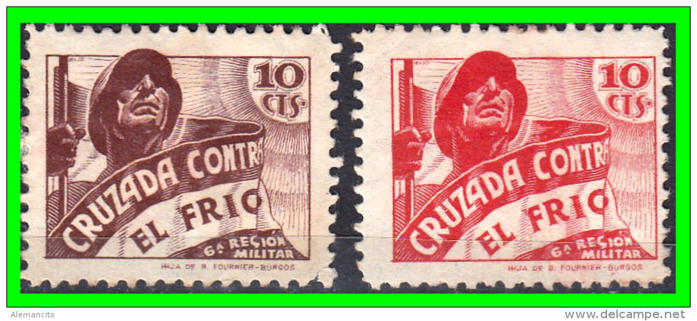 ESPAÑA SELLOS CRUZADA CONTRA EL FRIO 10 CTS SOLDADO 6 REGION MILITAR  CASTAÑO  Y  ROJO - Military Service Stamp