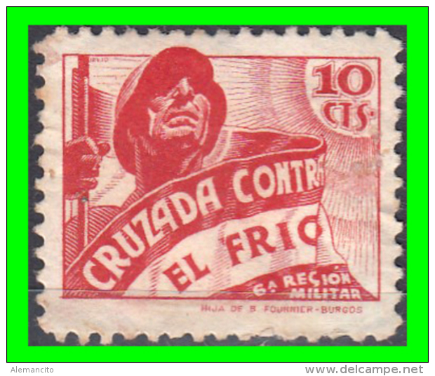 ESPAÑA SELLO CRUZADA CONTRA EL FRIO 10 CTS SOLDADO 6 REGION MILITAR   ROJO - Military Service Stamp