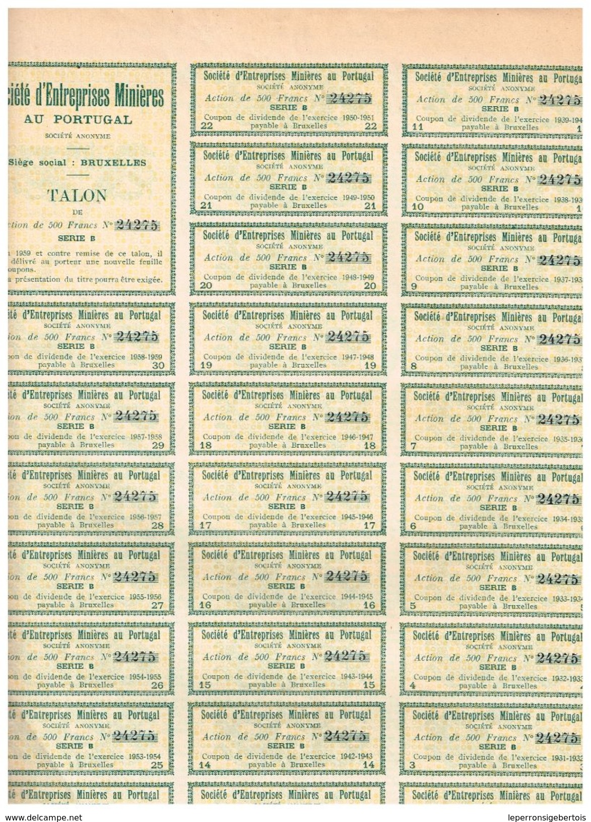 Action Ancienne - Société D'Entreprises Minières Au Portugal - Titre De 1929 - Mines