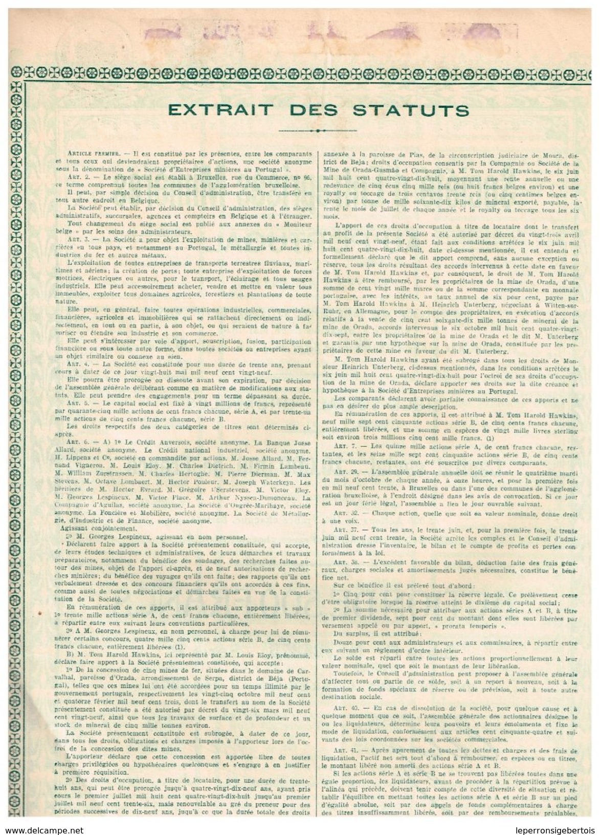 Action Ancienne - Société D'Entreprises Minières Au Portugal - Titre De 1929 - Mines