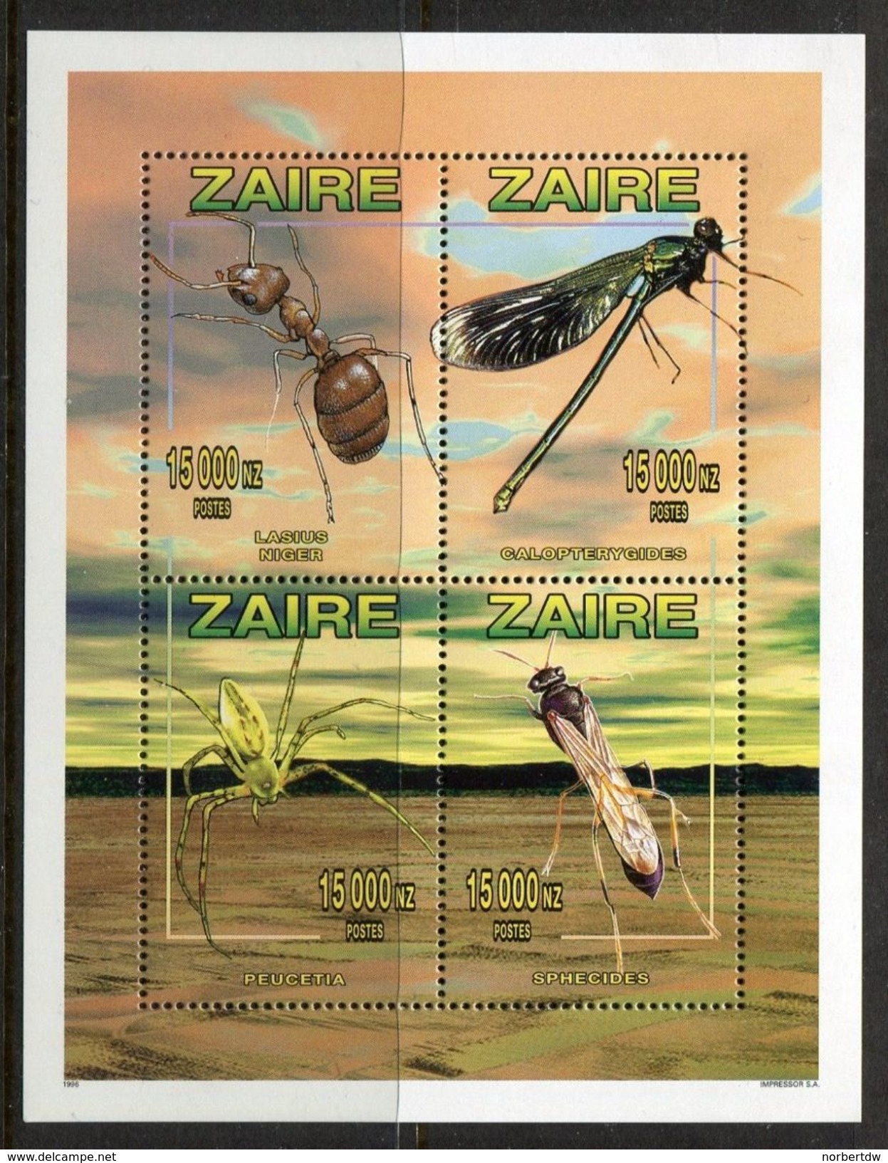 Congo-Zaire**INSEKTEN-KB 4 Mkn-KW 15€-1996-INSECTS - Ungebraucht