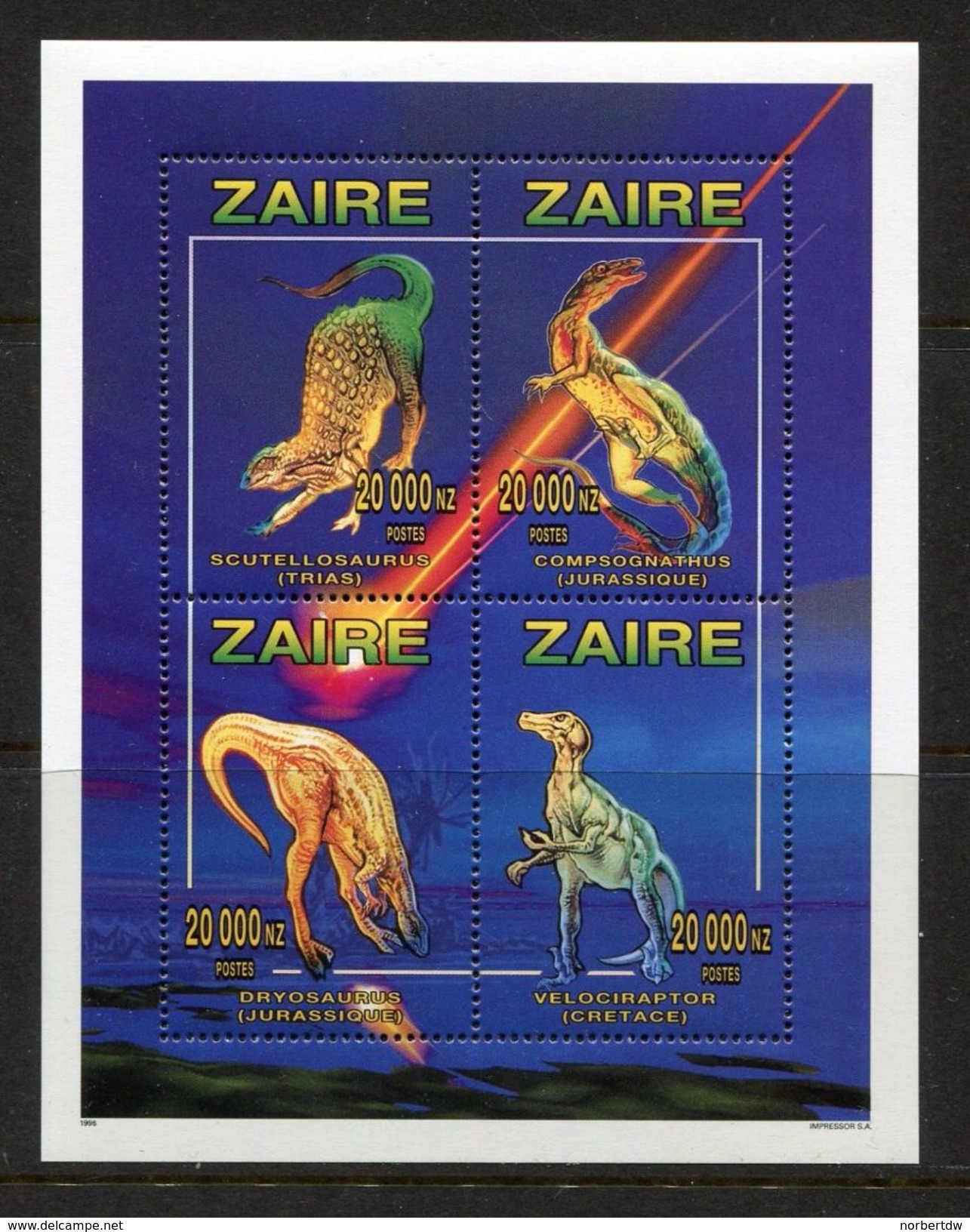 Congo- Zaire**DINOSAURIER-KB 4Mkn-Cat 15€-1996-DINOSAURS - Ungebraucht