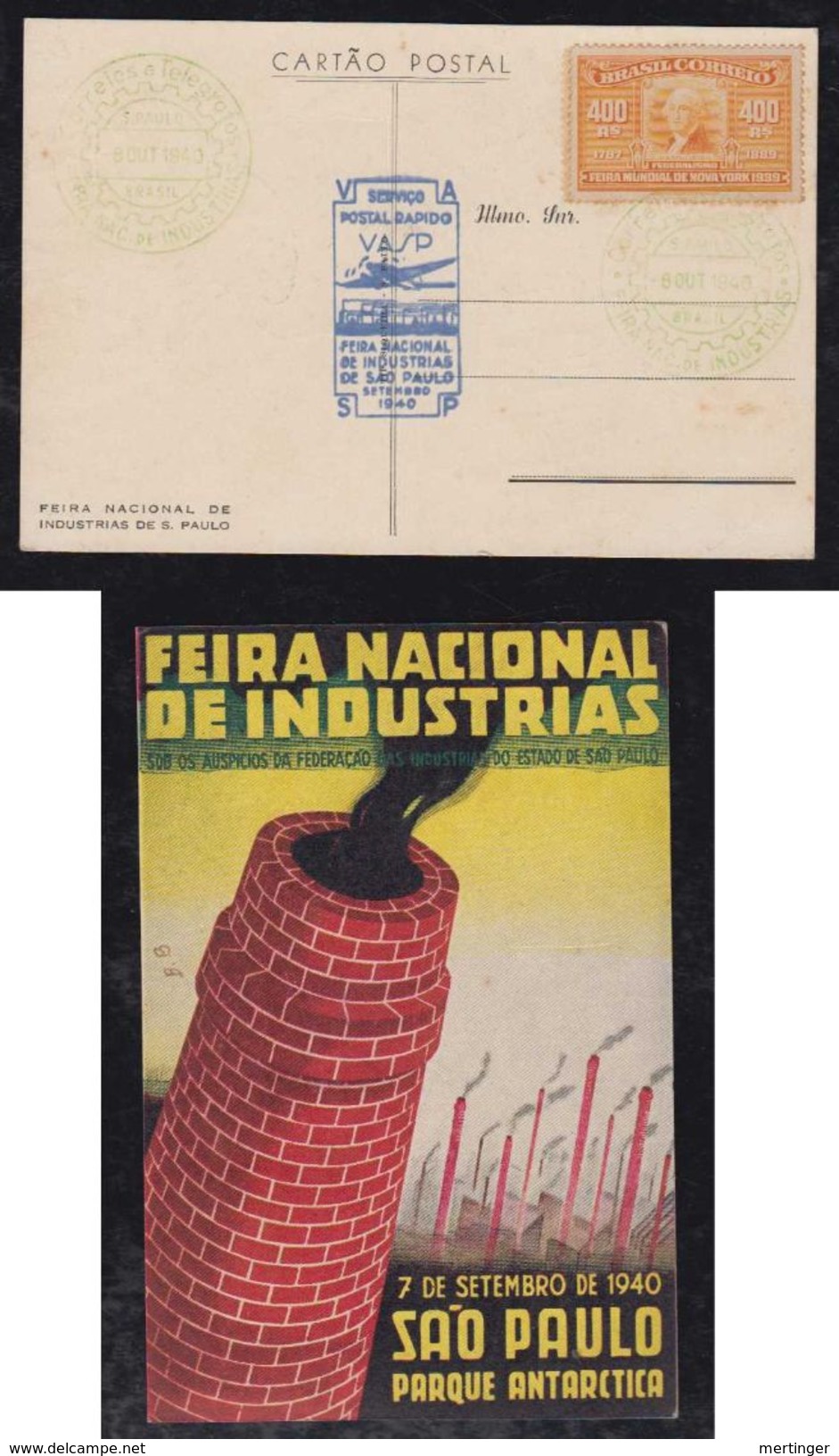 Brazil Brasil 1940 VASP Advertising Postcard Feira De Industria SAO PAULO - Posta Aerea (società Private)