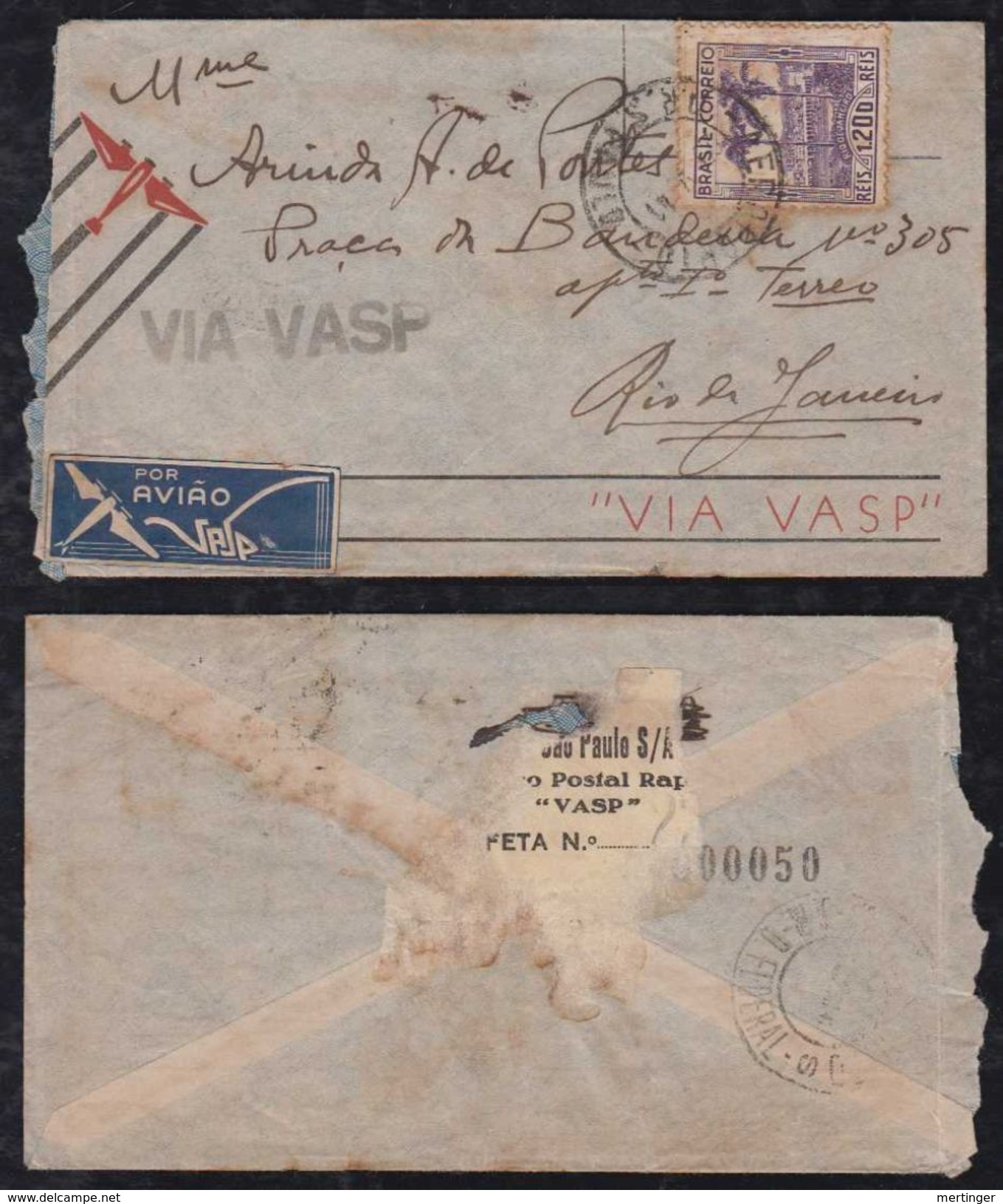 Brazil Brasil 1941 VASP Airmail Cover SAO PAULO To RIO Rapido - Luchtpost (private Maatschappijen)