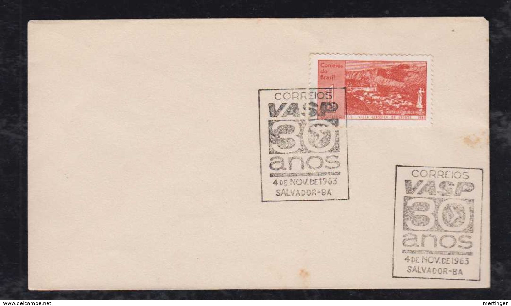 Brazil Brasil 1963 VASP Cover 30 Anos Salvador - Aéreo (empresas Privadas)