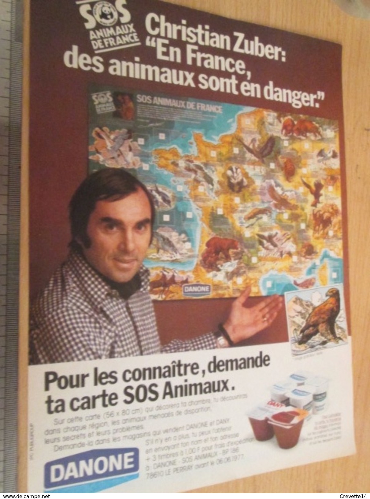 Page De Revue Des Années 70/80 : PUBLICITE  AUTOCOLLANTS DANANONE SOS ANIMAUX , Format : Page A4 - Stickers