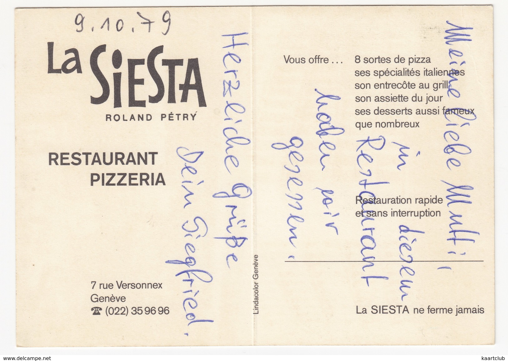 Geneve: SUNBEAM 1500 '73 - Restaurant-Pizzeria 'La Siesta', 7 Rue Versonnex - (Suisse/Schweiz) - Passenger Cars